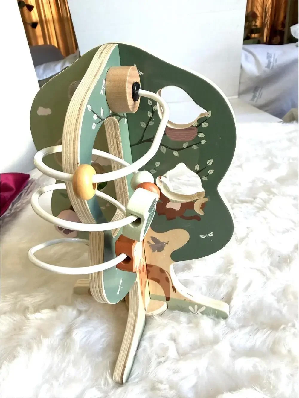 Wooden Tree-Shaped Activity Toy with Bead Maze, Gears and Clock